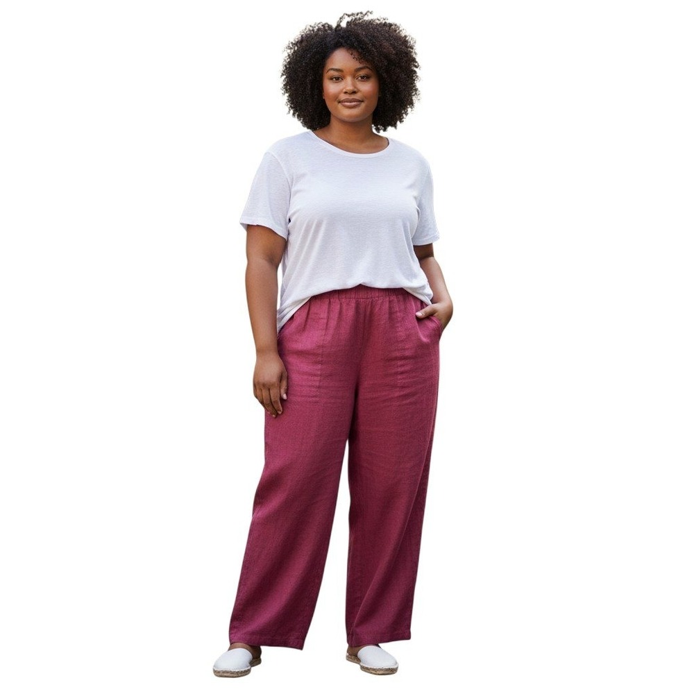 Eileen Fisher Womens Plus Size 3X Pink Linen Pull-On Pants‎ NWT $188